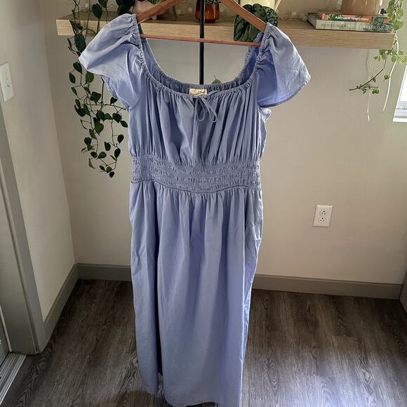 Universal Thread Dresses & Skirts - Universal Thread Blue Cotton Puff Sleeve Midi Dress XL Cottagecore Boho Pockets